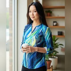 Cato | Blue and Green Swirl Blouse | Size 14-16W